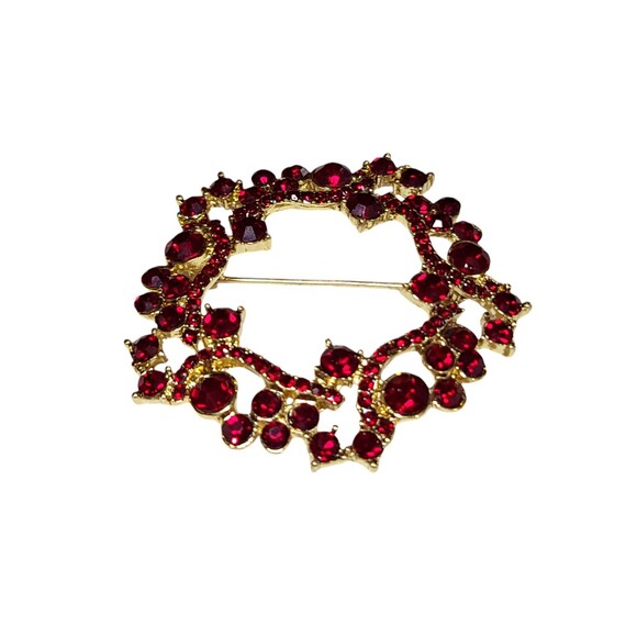 Dana Buchman Brooch Pin Festive Red Crystal Gold Tone Jewelry - Picture 4 of 6